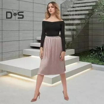 Женская юбка миди, эластичная юбка с высокой талией, длиной до середины икры, однотонная юбка из блестящего бархата с широким подолом, повседневная одежда хаки