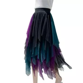 Женская юбка миди, элегантная эластичная талия контрастного цвета, осенняя юбка из тюля для уличной вечеринки One Size