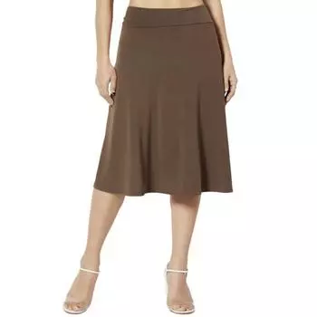 Женская юбка миди, однотонная, А-силуэт, расклешенная, эластичная, с высокой талией, для похудения, для офиса S дубильная кора