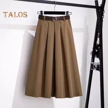 Женская юбка миди, однотонная, с высокой талией, большим подолом, юбка А-силуэта с поясом, мягкая дышащая юбка с драпировкой L чёрный