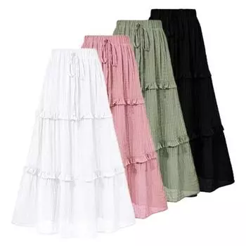 Женская юбка-миди с регулируемой талией, цветная плиссированная юбка с рюшами, однотонная эластичная юбка трапециевидной формы с высокой строчкой S белый