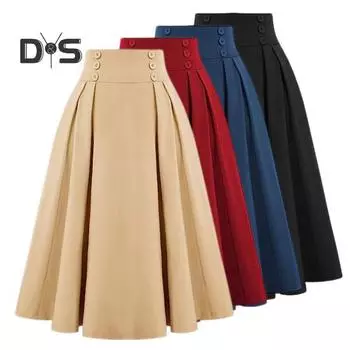 Женская юбка-миди с высокой талией и пуговицами, повседневная юбка трапециевидной формы, однотонная офисная женская юбка с карманами, рабочая одежда M абрикосовый