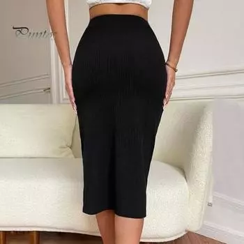Женская юбка миди с высокой талией и боковыми разрезами, трикотажная юбка, однотонная, с запахом на бедрах, офисная женская юбка для повседневной носки S абрикосовый