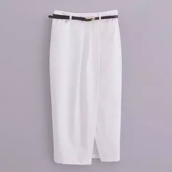 Женская юбка миди с высокой талией и поясом, весна/лето 2024 г.: Европейская и американская уличная мода S