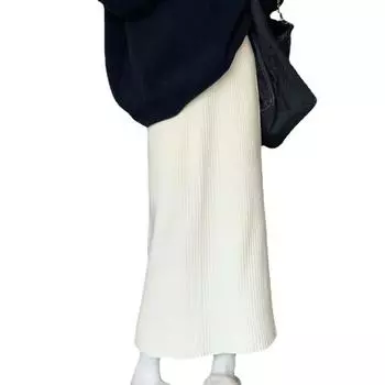 Женская юбка миди с высокой талией, свободного кроя, юбка из рубчатого трикотажа, однотонная, осенне-зимняя, прямого кроя, универсальная для повседневной носки белый