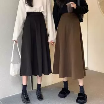 Женская юбка миди с высокой талией, юбка-трапеция, однотонная, с большим подолом, для поездок на работу S кофейный