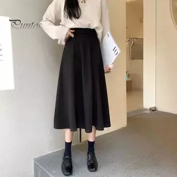 Женская юбка миди с высокой талией, юбка-трапеция, однотонная, с большим подолом, в офисном стиле, женская юбка для работы S кофейный