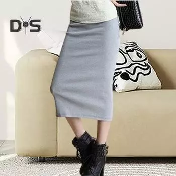 Женская юбка-миди со средней посадкой и разрезом сзади, однотонная вязаная юбка, офисная женская юбка с запахом бедра, рабочая одежда чёрный