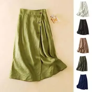 Женская юбка-миди, сплошной цвет, большой подол, эластичная талия, декор на пуговицах трапециевидной формы, уличная одежда с высокой талией, женская летняя юбка, женская одежда M хаки