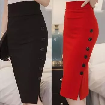 Женская юбка-миди, тонкая OL, тонкая юбка-карандаш с открытой прорезью, элегантные женские юбки, 4 цвета 5XL красный