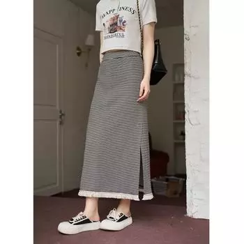 Женская юбка Mishow, новинка лета 2023, в полоску, с эластичной резинкой на талии, универсальные повседневные длинные вязаные юбки с кисточками, дизайнерские юбки MXC38B0068