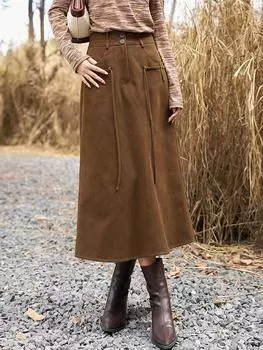 Женская юбка Mishow, осень 2023, новинка 100% хлопка, свободная, элегантная, темпераментная, винтажная, однотонная, универсальная, трапециевидной формы, MXC43B0105