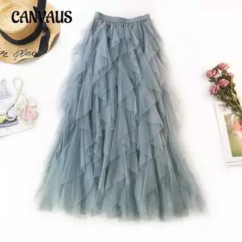 Женская юбка, модная юбка с высокой талией и оборками, романтическая эстетичная длинная юбка в стиле знаменитостей