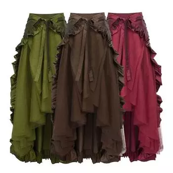 Женская юбка на Хэллоуин, косплей, нерегулярная юбка с рюшами и подолом, на шнуровке, с высокой талией, в сеточку, в стиле пэчворк, стимпанк, викторианская юбка-макси для ролевых игр S чёрный