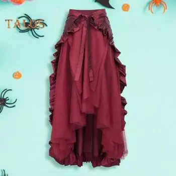 Женская юбка на Хэллоуин, косплей, нерегулярный подол с рюшами, на шнуровке, с высокой талией, в сетку, в стиле пэчворк, стимпанк, викторианское представление, ролевая игра, фотография, танцы S чёрный