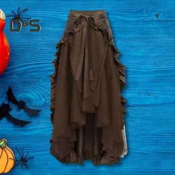 Женская юбка на Хэллоуин, косплей, нерегулярный подол с рюшами, на шнуровке, с высокой талией, в сетку, в стиле пэчворк, стимпанк, викторианское представление, ролевая игра, фотография, танцы XXL коричневый