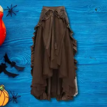 Женская юбка на Хэллоуин, косплей, нерегулярный подол с рюшами, на шнуровке, с высокой талией, в сетку, в стиле пэчворк, стимпанк, викторианское представление, ролевая игра, фотография, танцы XXL вино красного