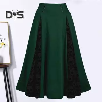 Женская юбка на Хэллоуин с высокой талией, винтажная, вампирская, косплей, средневековый череп, трапециевидная, свободный подол, шнуровка, регулируемая талия, кружево, пэчворк, женская миди XL фиолетовый