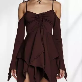 Женская юбка на подтяжках, лоскутное платье неправильной формы с открытыми плечами и длинными рукавами, сексуальная пикантная короткая юбка для девочек S белый