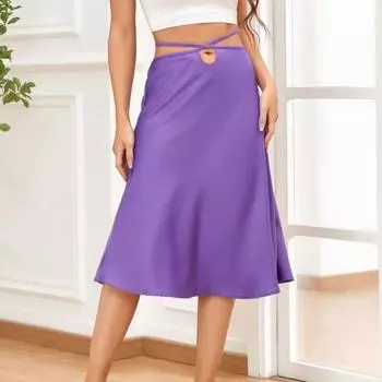 Женская юбка, однотонное платье на шнуровке с перекрестными бретелями и высокой талией, платье для свиданий, женская одежда L фиолетовый