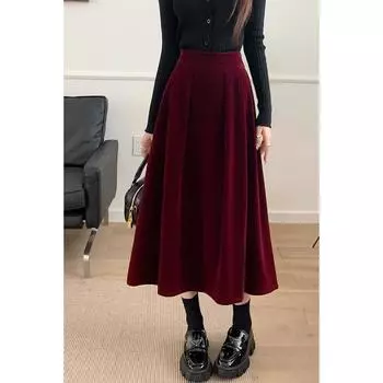 Женская юбка осень-зима ретро винтажная длинная юбка XL чёрный