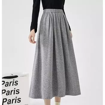 Женская юбка осень-зима с высокой талией серо-черные длинные трикотажные юбки S чёрный