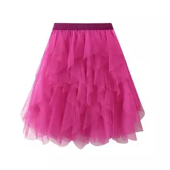 Женская юбка-пачка из тюля, однотонная эластичная многослойная сетчатая юбка-трапеция для пляжной вечеринки, уличная одежда розы красного
