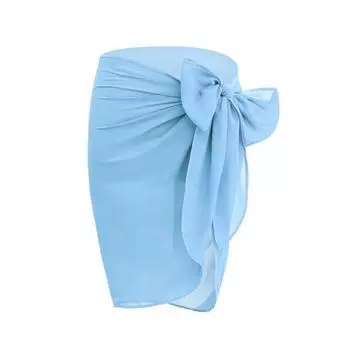 Женская юбка-плащ, однотонная, со шнуровкой, дышащая, пляжное полотенце, защита от ультрафиолета, универсальный стиль, прикрытие для бикини светло-синий