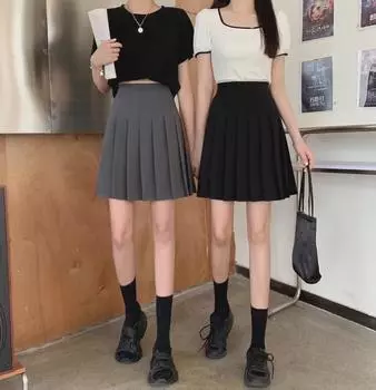 Женская юбка-плиссе А-силуэта с высокой талией - новый большой размер, утягивающая, всесезонная короткая юбка XL 120-130 cm серый