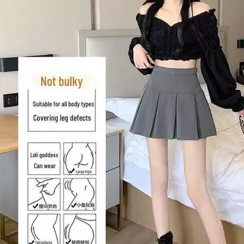 Женская юбка-плиссе А-силуэта серого цвета с высокой талией - XS Короткая черная осенняя юбка для 150 см 3XL