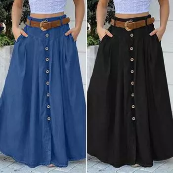 Женская юбка полной длины с высокой талией для отдыха и вечеринки, большие мешковатые макси-юбки XXXXXL чёрный