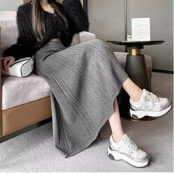 Женская юбка-полуторка из шерстяной трикотажной ткани, осенне-зимняя one size fits all чёрный