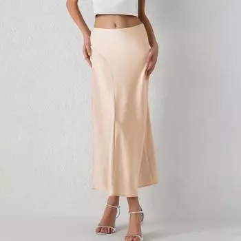 Женская юбка-рыбий хвост, гладкая атласная юбка трапециевидной формы с большим подолом, молния сзади, однотонная офисная женская юбка S темно-зеленого