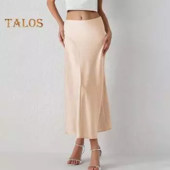 Женская юбка «рыбий хвост», однотонная гладкая атласная юбка трапециевидной формы на молнии сзади, большой подол, офисная женская юбка, рабочая одежда S темно-зеленого