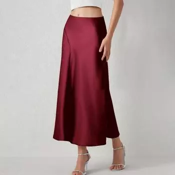 Женская юбка «рыбий хвост», однотонная гладкая атласная юбка трапециевидной формы на молнии сзади, большой подол, офисная женская юбка, рабочая одежда S чёрный