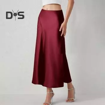 Женская юбка «рыбий хвост», однотонная гладкая атласная юбка трапециевидной формы на молнии сзади, большой подол, офисная женская юбка, рабочая одежда S темно-зеленого