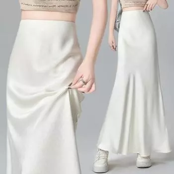 Женская юбка «рыбий хвост» с разрезом, эластичная гладкая атласная миди с высокой талией, однотонная облегающая летняя юбка XL жёлтый