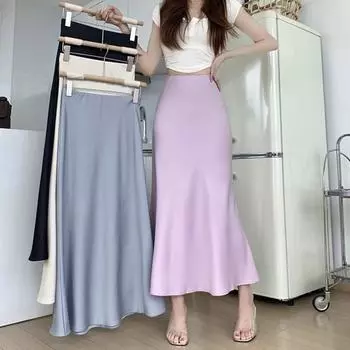 Женская юбка «рыбий хвост» с высокой талией, облегающая юбка с запахом бедра, однотонная гладкая атласная юбка-макси для работы, отдыха, повседневной одежды M абрикосовый