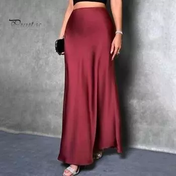 Женская юбка-рыбий хвост с высокой талией, однотонная, гладкая, А-силуэт, макси-юбка для работы, отдыха, повседневной носки S абрикосовый