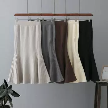 Женская юбка-рыбий хвост с запахом, сексуальная, с высокой талией, со сборками, однотонная, мягкая, удобная, трикотажная юбка, осень-зима, элегантная, модная, простая, длинная юбка для работы one size серый