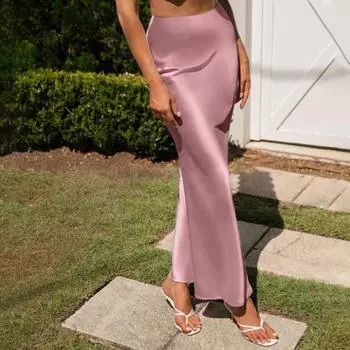 Женская юбка-рыбий хвост, трапециевидная юбка-миди с высокой талией и большим подолом, однотонная гладкая атласная юбка до середины икры L темно-зеленого