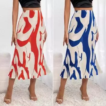 Женская юбка-рыбий хвост, юбка-трапеция с геометрическим принтом, высокая талия, большой подол, ребристая офисная женская юбка, рабочая одежда S темно-серого