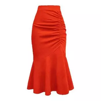 Женская юбка-рыбий хвост, высокая талия, облегающая юбка миди с запахом на бедрах, с широким подолом, однотонная офисная женская юбка XL красный