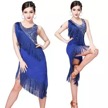 Женская юбка с бахромой и блестками для латинских танцев, одежда для упражнений M чёрный