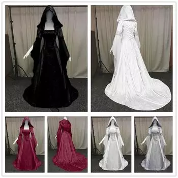 Женская юбка с длинным рукавом и капюшоном длиной до пола, платье для косплея XXXXXL белый