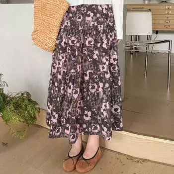 Женская юбка с французским цветочным принтом длиной до колена, летняя плиссированная юбка средней длины, утягивающая юбка-зонтик XL розовый/кофейный