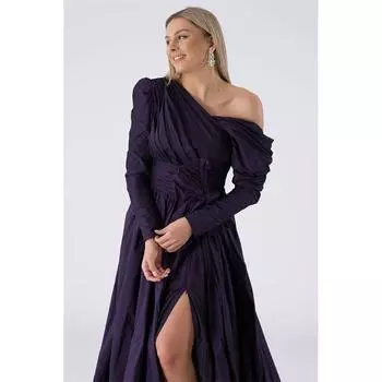 Женская юбка с лентой на талии Зернистое пышное вечернее платье Фиолетовое VONCY