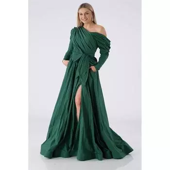 Женская юбка с лентой на талии Зернистое пышное вечернее платье Зеленое VONCY