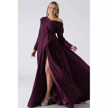 Женская юбка с лентой на талии Зернистое пышное вечернее платье цвета сливы VONCY