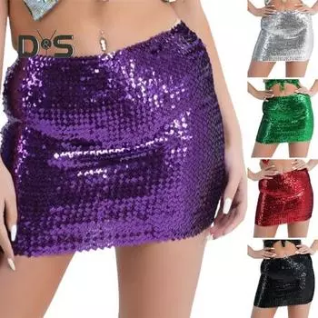 Женская юбка с пайетками, облегающая юбка с высокой талией, мягкая светоотражающая ультра короткая юбка выше колена, прочная строчка, сценическое шоу, ночной клуб, танцевальная мини-юбка фиолетовый